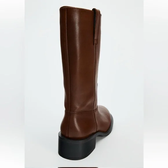 ZARA WIDE SHAFT 100% LEATHER ANKLE BOOTS - Picture 9 of 15